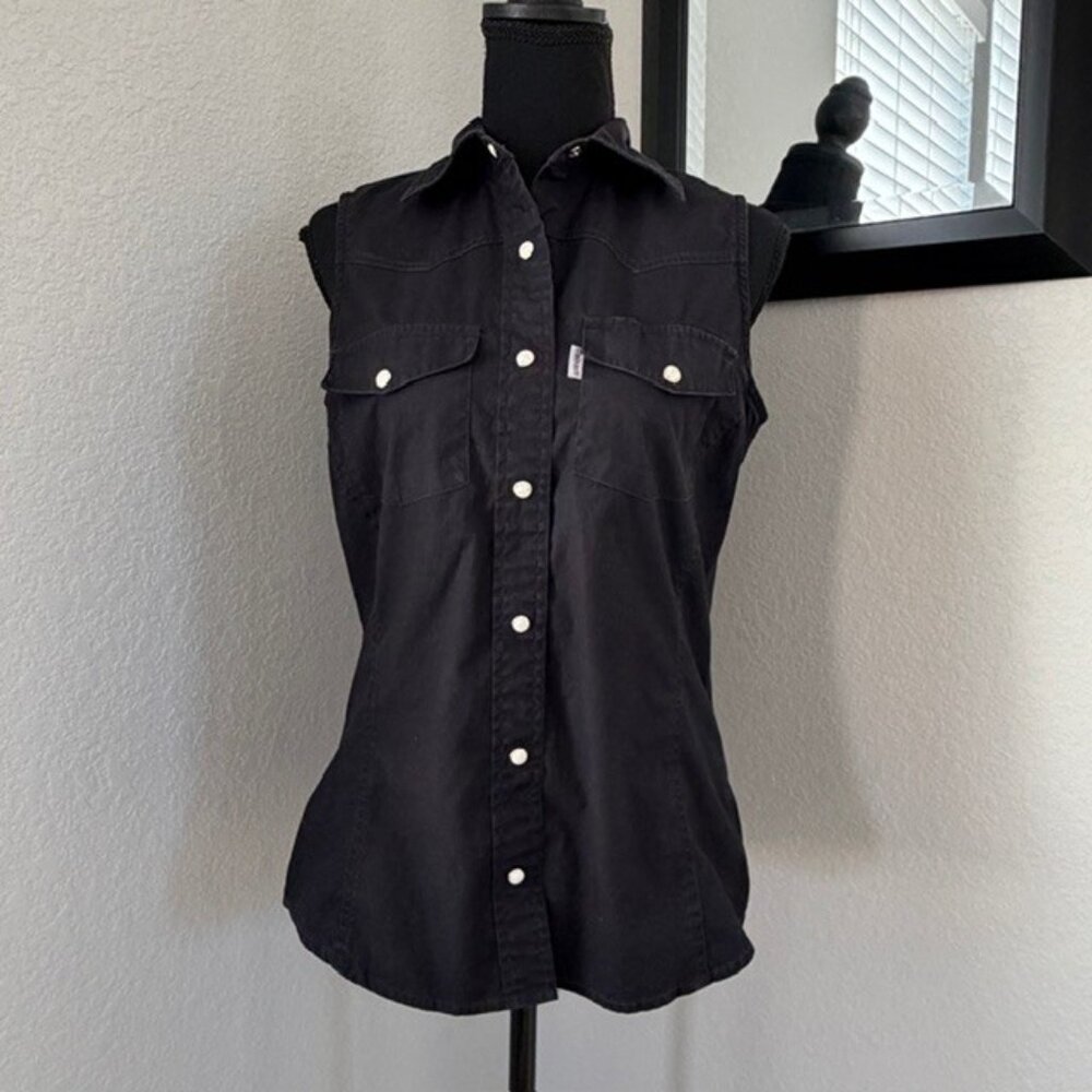 CARHARTT Black Sleeveless Pearl Snap Button Vest Shirt Medium - Picture 2 of 11